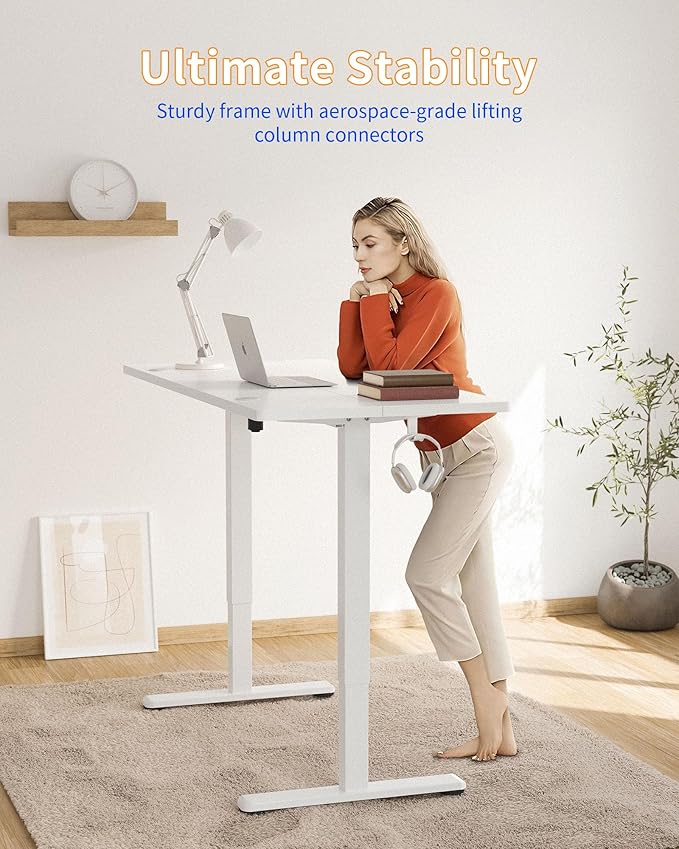 YIHAYO Electric Standing Desk 48 x 24 Inches Stand Up Desk with Splice Board Adjustable Height Desk Computer Desk for Home Office White Frame/White Top