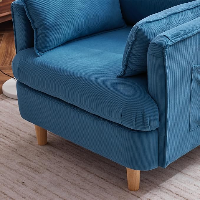 29.5 W Modern Fabric Decorative Chair Armchair Upholstered Reading Chair Single Sofa Casual Club Chair with Solid Wooden Feet and 2 Pillow for living room bedroom bed room office corduroy fabric