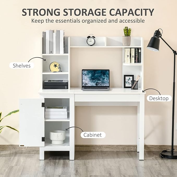 Farmhouse Computer Desk with Hutch and Cabinet Home Office Desk with Storage for Study White