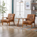 PU Leather Accent Chair Set of 2 Mid-Century Modern Armchair with Solid Wood Armrests Button-Tufted Comfortable Cushioned Reading Chairs for Living Room Bedroom (Coffee