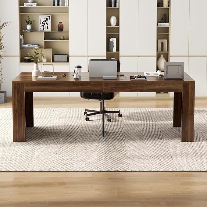 78.74 Executive Desk Large Office Desk with 2 Drawer Farmhouse Wooden Computer Desk Writing Table Conference Workstation Table for Office Study Dark Brown