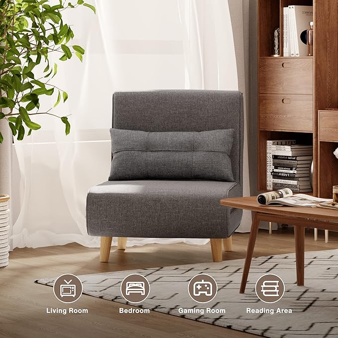 Aiho 3 in 1 Sleeper Chair Bed Convertible Chair Bed Futon Sofa with Adjustable Backrest Accent Chair for Apartment/Bedroom/Office Dark Grey