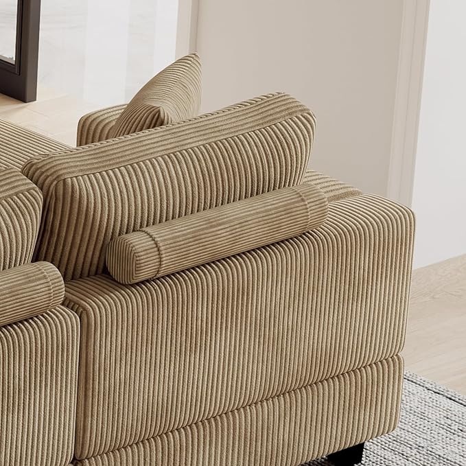 ERYE L-Shaped Reversible Chaise Sectional Sofa Corduroy Upholstered Corner Tufted Sofa Couch with Reversible Chaise LoungeHeadrestsRemovable Armrests and 2 Pillows