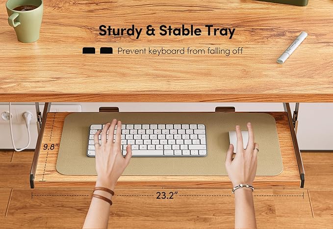 BANTI 48 x 24 Height Adjustable Electric Standing Desk with Keyboard Tray Sit Stand up Desk with Splice Board White Frame/Light Rustic Brown Top
