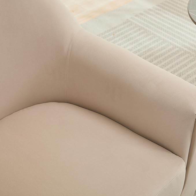 Swivel Chair Velvet Accent Chair Armchair Round Barrel Chair U-shaped Fully Assembled Chair for Living Room Bedroom (Beige)