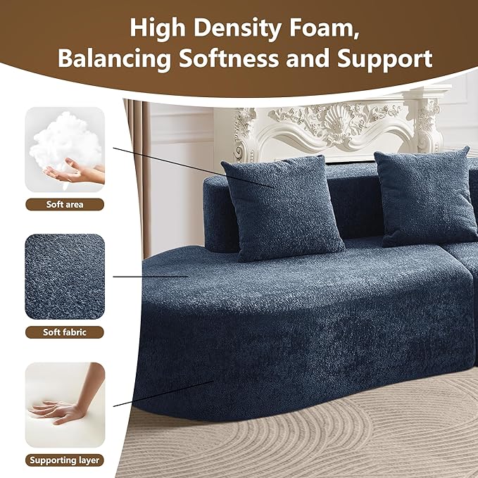 109 Modern Curved Sofa Raindrop Velvet Fabric 5 Seater Curved Shaped Sectional Couch for Living Room Bedroom Office No Assembly