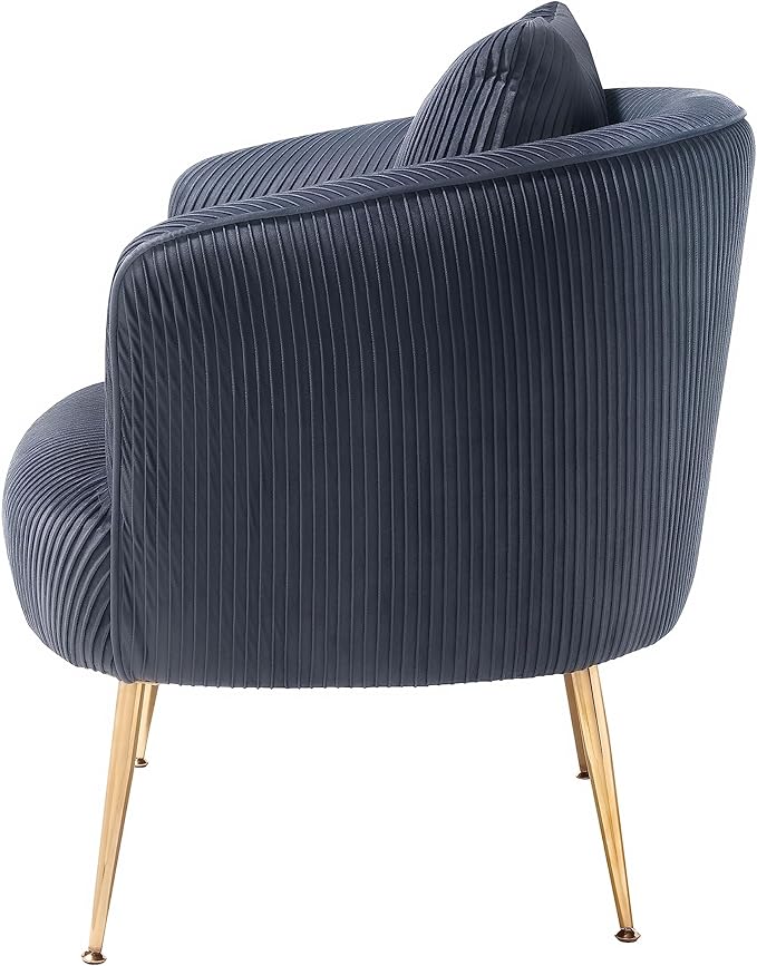 Art Leon Velvet Accent Chair Upholstered Modern Single Sofa Chair Comfy Barrel Chair with Golden Metal Legs for Living Room Bedroom Gray