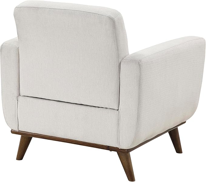 Lexicon Modern Accent Chair Textured Fabric Upholstered Armchair with Brown Wood Legs Track Arms Tufted Chair Back for Living Room/Office/Waiting Room Beige