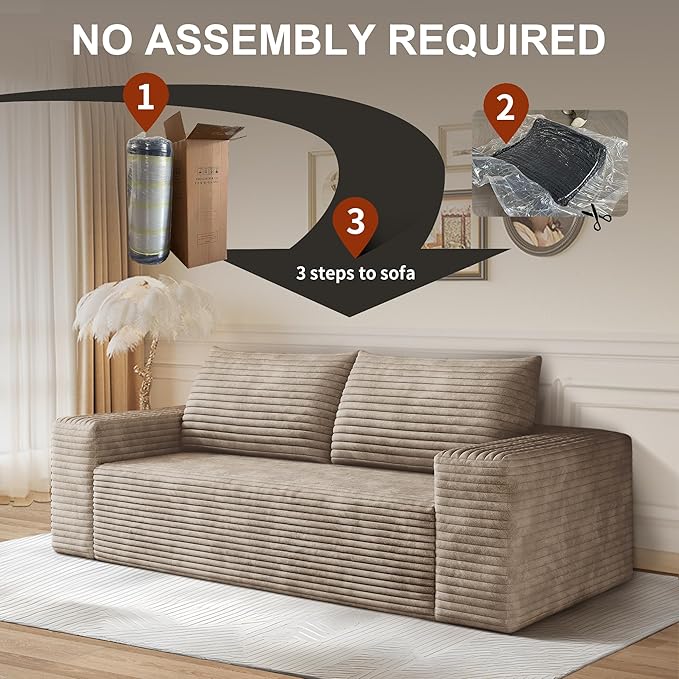 71 Corduroy Loveseat Sofa 3-Seater Cloud Couch Boneless Couch in a Box Comfy Deep Seat Sofa with Memory Foam Pillows and Wide Armrests Modern Small Couches for Small Spaces No Assembly