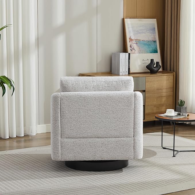 31.5 W Swivel Accent Chair and Comfy Round Accent Single Sofa Chair 360 Degree Club Chair Lounge Armchair for Living RoomBedroom.Nursery.Beige Chenille
