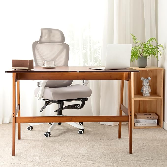 Nnewvante Desk Bamboo Table with 2 Drawers Simple Modern Furniture for Home Office Computer Writing Study Makeup &amp Workstation (46''-Brown)