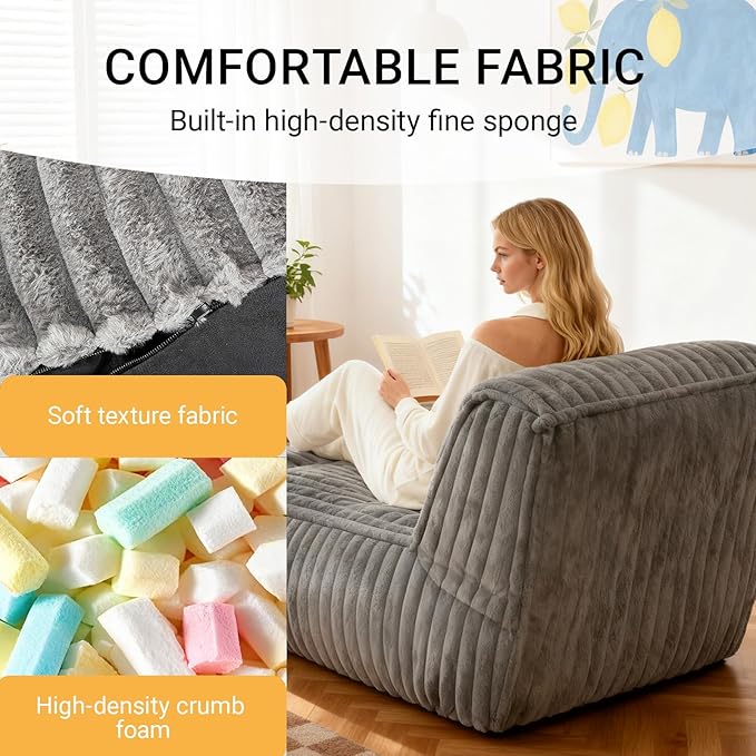 Folding Sofa Bed Convertible Floor Sleeper Chair Comfy Futon Floor Couch 2 in 1 Pull Out Single Boneless Sofa for Living Room Bedroom No Assembly (Corduroy Light GreyB)
