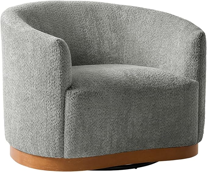 HULALA HOME Chenille Swivel Accent Chair Fully Assembled Comfy Upholstery Barrel Armchair with Sturdy Solid Wood Base Grey