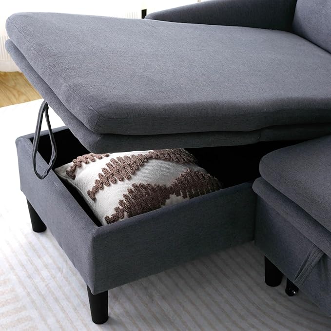 78 L-Shaped Sleeper Sofa Bed Couch 3-Seater Reversible Pull Out Couch Bed with Storage Chaise Lounge Cotton-Linen Pullout Sofabed Sectional Couches for Living Room Apartment Dark Grey