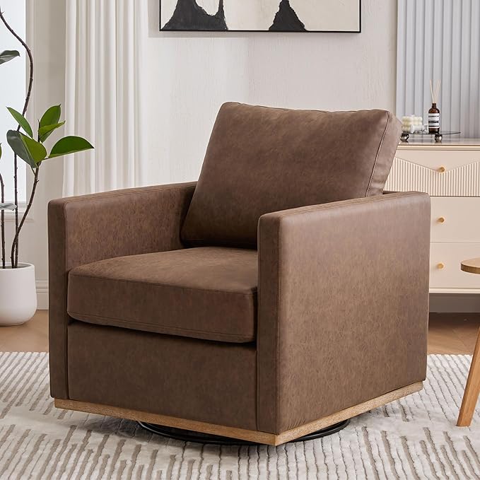 Chifee &amp Vingol 30.7 W Swivel Accent Chairs PU Leather Swivel Reading Chair for Living Room Mid Century Modern ChairCoffee
