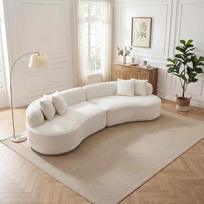 114 Modular Curved Cloud Couch Oversized Sectional Sofa for Living Room Modern Boneless 4-Seater Luxury Plush Boucle with Deep Seat Ideal for Living Room Office Apartment No Assembly White