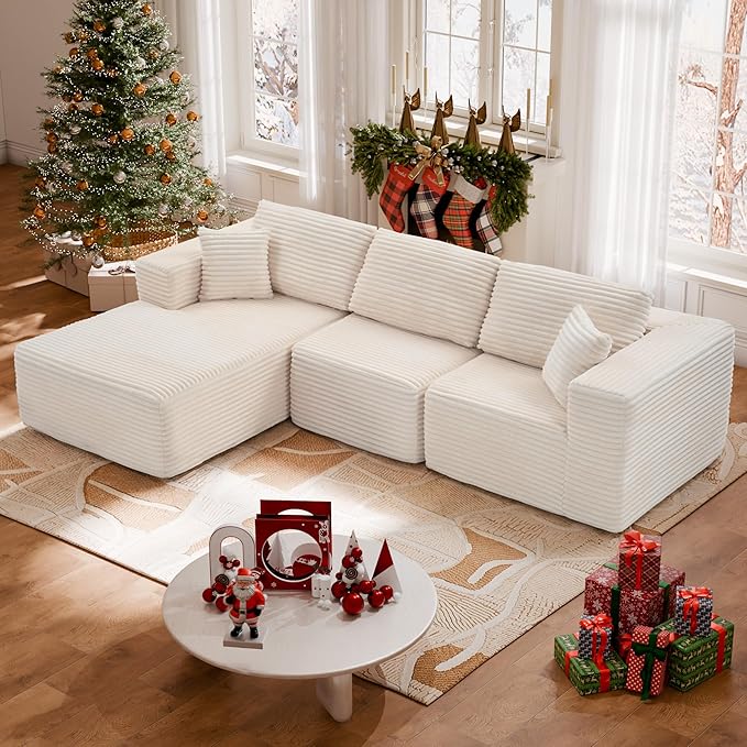 104 Modular Sectional Sofa with L-Shape Chaise Modern Upholstered Cloud Couches for Living Room Bedroom No Assembly Required Cream