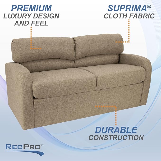 RecPro 65 Jack Knife RV Sleeper Sofa with Arms | RV Furniture | Zero Wall Hugger | Cloth (Oatmeal)