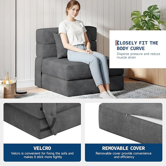 Garvee 2 Pcs Folding Sofa Bed Chair Convertible Couches with Foldable Design Comfortable Cloud Couch for Living Room Multi-Functional Sectional As Comfy Couch &amp Bed