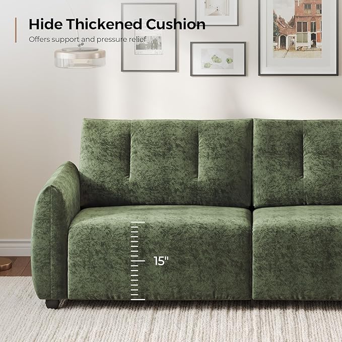 84.5 Inch Loveseat SofaModern Couch and SofaFeather-tip armrest DesignSturdy and Easy InstallationSmall Sofa for Living Room Bedroom Office and ApartmentChenille FabricGreen