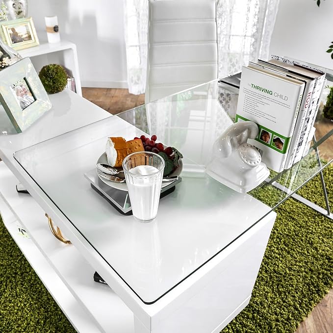 Furniture of America Lilliana Modern Swivel Glass Top S-Shaped Writing Desk for Home Office Studying Room White