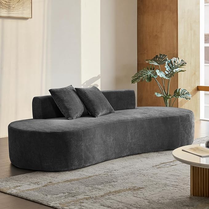 94.5 Modern Curved Sofa 3-Seater Comfy Foam Couch with 2 Pillows Frameless &amp No Assembly Required Cloud Couch for Living Room Charcoal