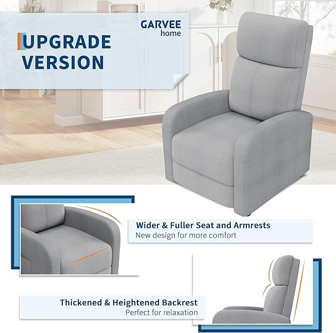 Garvee Recliner Chair for Adults Set of 2 PU Leather Lazy Recliner Ergonomic Adjustable Single Sofa Enhanced with Side Pocket Tall Back Wide Arms &amp Padded Seat Home Theater Seating for Living R