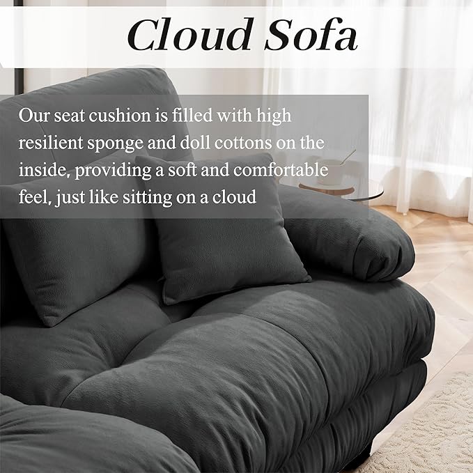 Modular Sectional Sofa for Living Room173 U-Shaped Comfy Couch with Ottoman Oversized 4 Seater Grey Sectional Couches with Pillows Fluffy Couch Set with Deep Seat