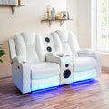 Chicago Home Theater Loveseat Recliner with Bluetooth Speakers LED Lights Wireless Charging Storage Console &amp Cup Holders - White