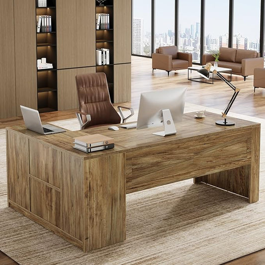 Tribesigns 71 L-Shaped Executive Desk with File Cabinet Large Office Computer Table with Storage Shelves Professional Business Furniture Workstation for Home Office Rustic Brown