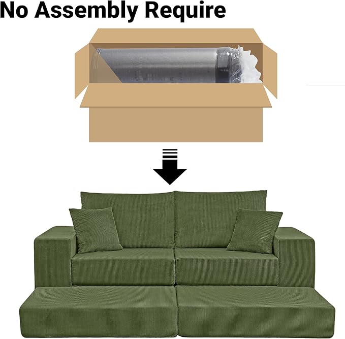 Boneless Couches for Living Room Modern Corduroy Couch Convertible Sleeper Sofa Folding Sofa Bed Mattress Couch for Bedroom Small Spaces - No Assembly Needed in Green
