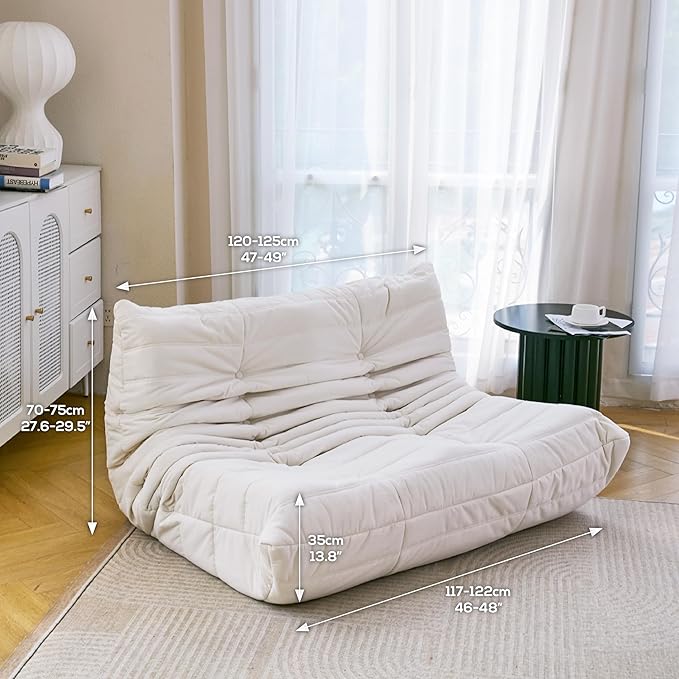 N&ampV Fireside Chair Mid Century Armless Floor Sofa Soft Premium Microfiber Floor Lounge Chair Foam Sofa Accent Chair for Living Room Bedroom and Office (Loveseat Ivory)