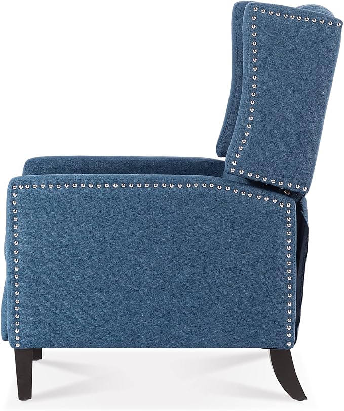 Wingback Recliner Chair Fabric Living Room Chairs Modern High Back Accent Chair Comfy Reading Chair Tufted Wing Back Chairs with Arms for Bedroom Office 27.16 Wide Blue