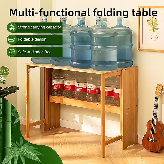Bamboo Foldable Desk Small Folding Computer Desk with Hidden Storage Space Saving Study Table Fold Out Tables for Small Spaces Home Office Apartment (Natural)