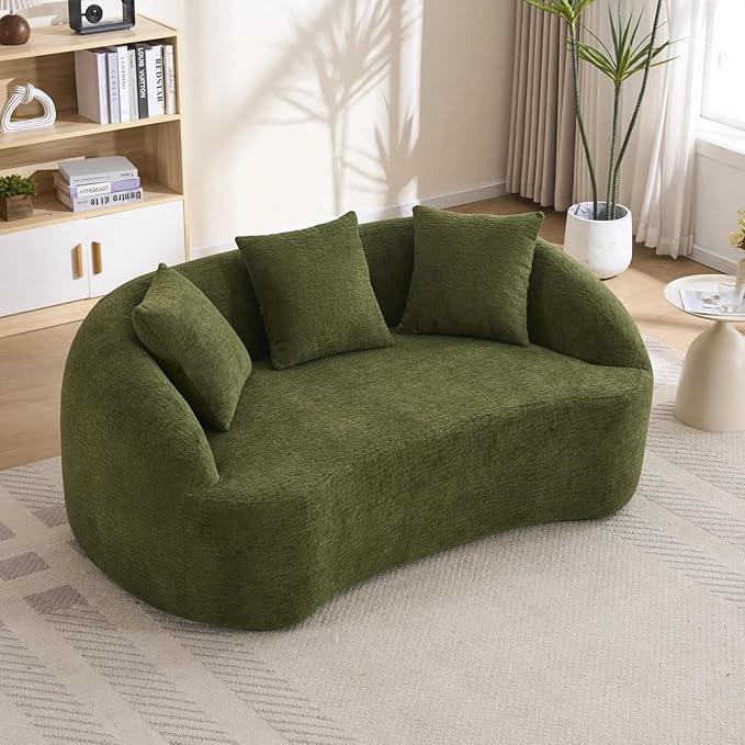 65.75 Curved LoveseatCozy Chenille Small Curved Sofa with 3 BackrestExtra Deep Seat Curved Cloud Floor Couch for BedroomOfficeApartment (Green 65.75 Inch)