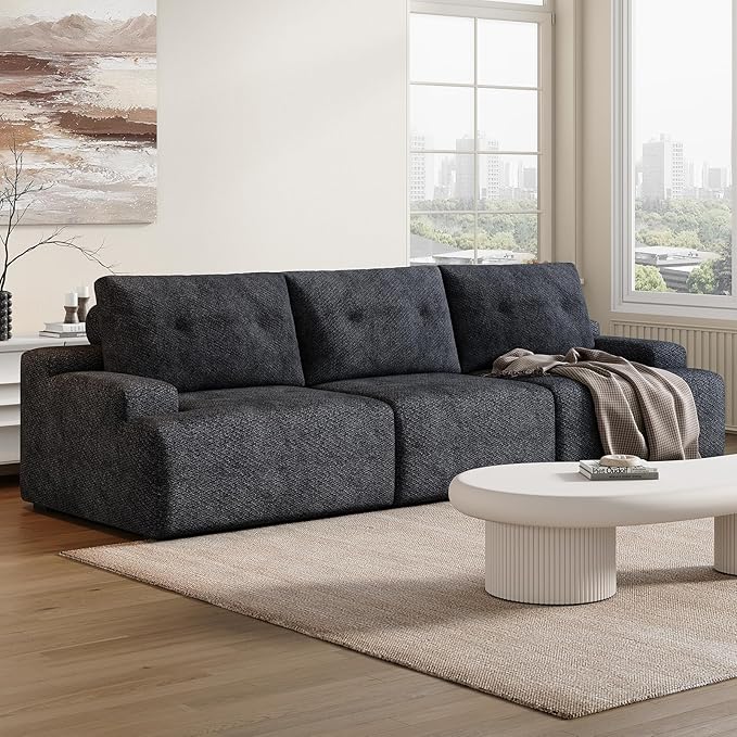 98 Chenille Sofa 3 Seater Couch for Living Room Modular Dark Grey Couch Comfy Oversized Loveseat sectional Cloud couches for Living RoomBoneless couches (Dark Gray)