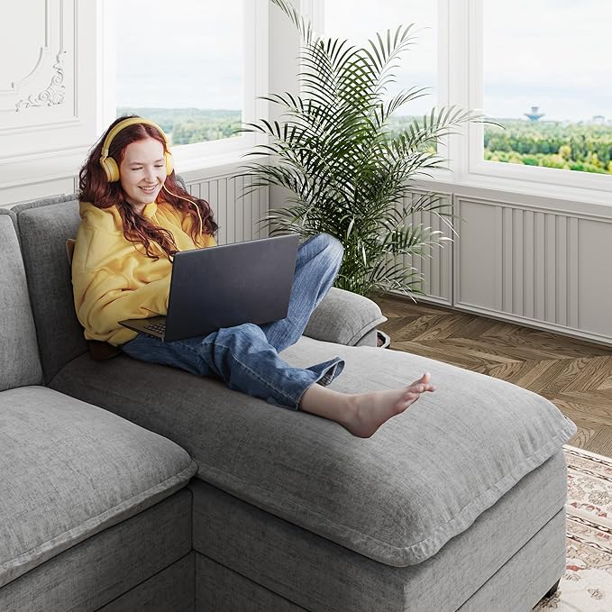 110 Sectional Couches for Living RoomU Shaped Big Sofa Couch with Double ChaiseModern 4 Seat Modular Sofa Couches with Thick Cushion &amp Soft BackrestNew Grey