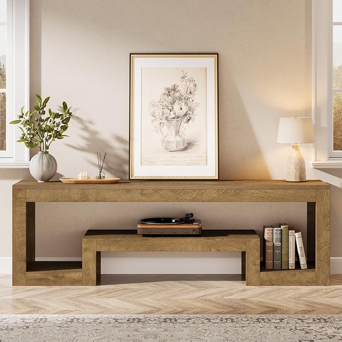 Tribesigns 63-Inch TV Stand for 55/60/65/75-Inch TVs Farmhouse Entertainment Center with Open Storage Shelves Wood Television Console for Living Room Bedroom Wood