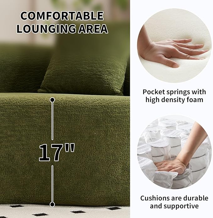 KEIKI Curved Chenille Modular Sectional Couches with Pillows 4 Seater Oversized Upholstered Luxury Plush Cloud Sofa for Living Room Apartment Full Compression Sponge