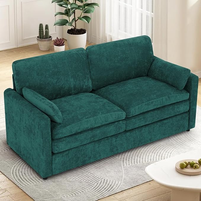 69” Chenille Loveseat Sofa w/Arm Pillows Upholstered 2-Seater Sofa w/Comfortable Back Cushions Modern 2 Seats Couch w/High-Density Foam for Living Room Apartment Office Teal