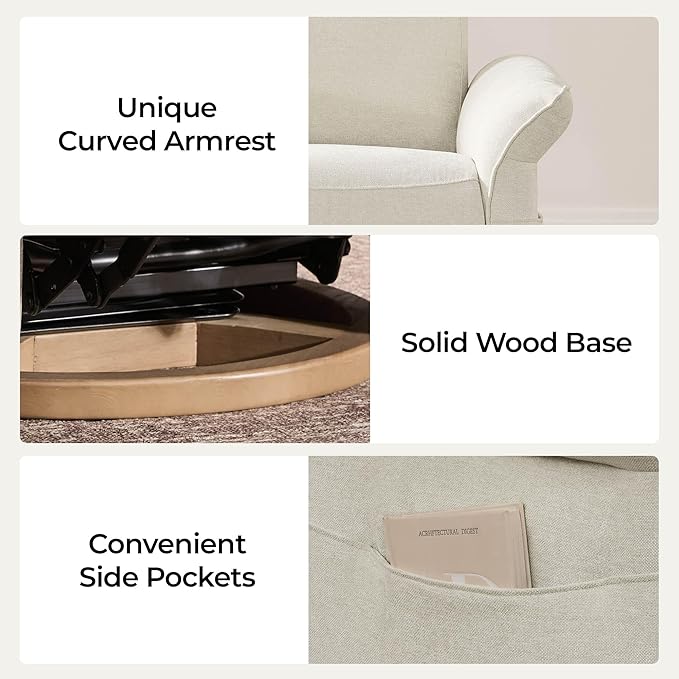 CHITA Power Recliner Chair Electric Triple-Motor Swivel Glider Nursery Rocking Chair with Adjustable Power Headrest and Lumbar Support GREENGARD Gold Certified Solid Wood Base Linen