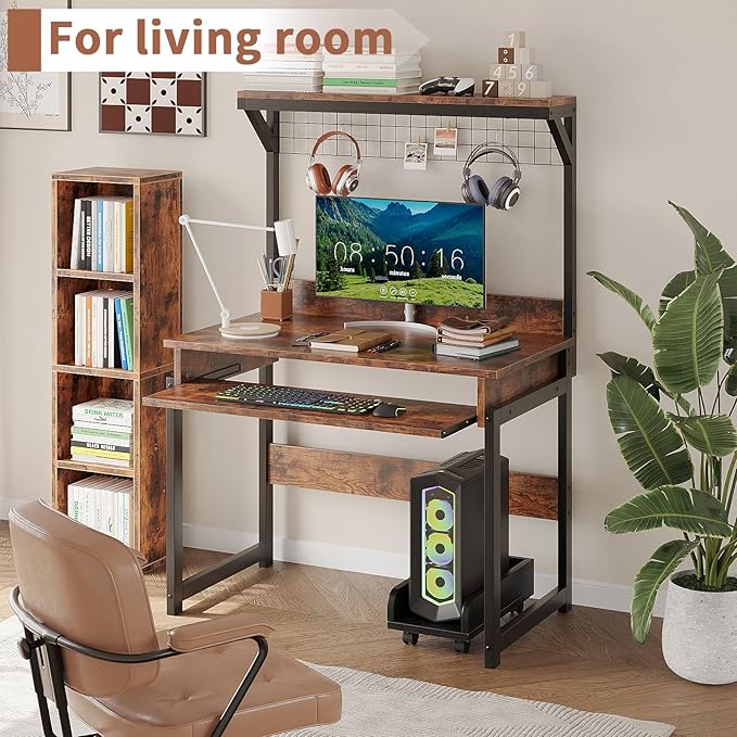 ALISENED 31.5 Small Computer Desk with Hutch Office Desk Study Table Writing Desk Workstation PC Table for Home Office Space Saving Design