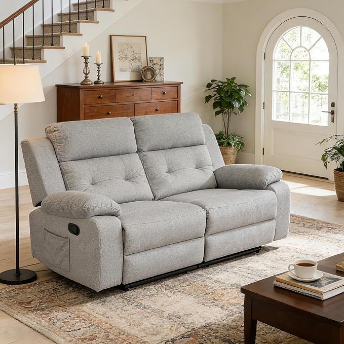 Reclining Loveseat Recliner Sofa 2-Seater Double Manual Dual Recliner Oversized Couches for Living Room Bedroom RV(Loveseat Grey)