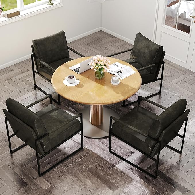 CANMOV Modern Accent Chair Set of 4 PU Leather Armchair with Metal FrameComfy Single Reading Chair with Soft Padded Backrest and Cushion for Living Room BedroomReading RoomOfficeDark Grey