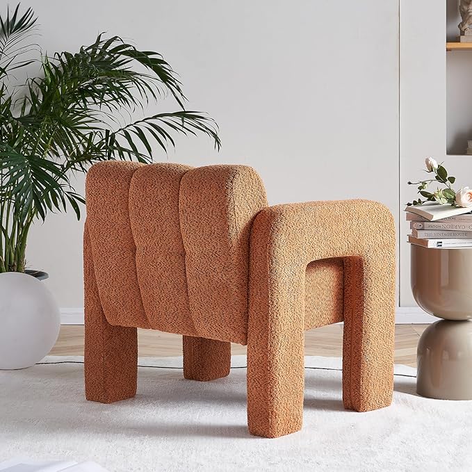 Accent Chair Living Room Chair Modern Comfy Reading Chair for Bedroom Upholstered Boucle Fabric Side Chair Armchair for Living Room Office (Orange)