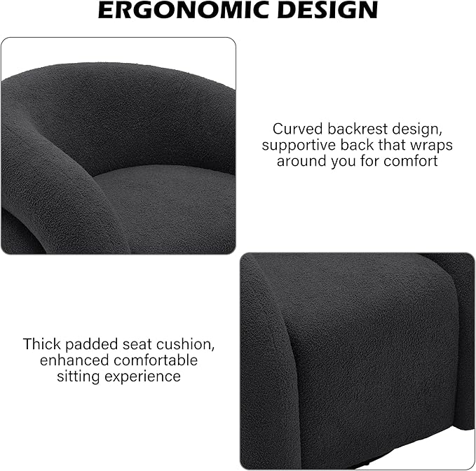 Boucle Swivel Accent Chair Set of 2 No Assembly Small Comfy Round Barrel Armchair for Living Room Bedroom Reading Waiting Room-Grey