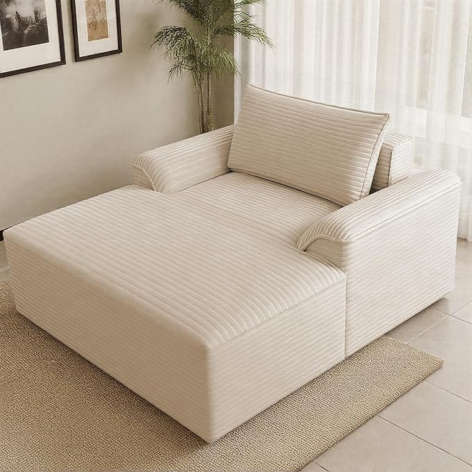 68 Overized Boneless Chaise Lounge Chair IndoorDeep Seat Sleeper Sofa Cloud Couch with PillowComfy Corduroy Boneless Cloud Seat for Living Room Apartment Office(Khaki Oversized Chaise Lounge)