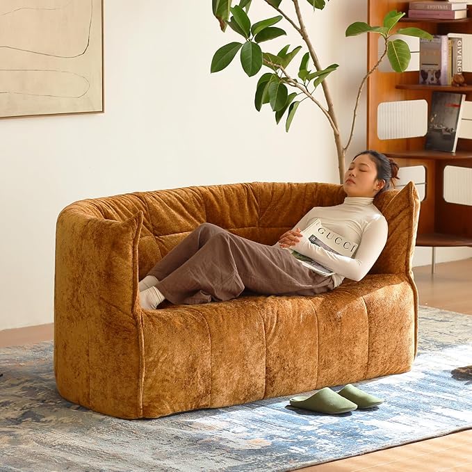 N&ampV Mid Century Brigantin Deep Relaxation Sofa Soft Premium Chenille for Living Room Bedroom and Office (Brown Single)