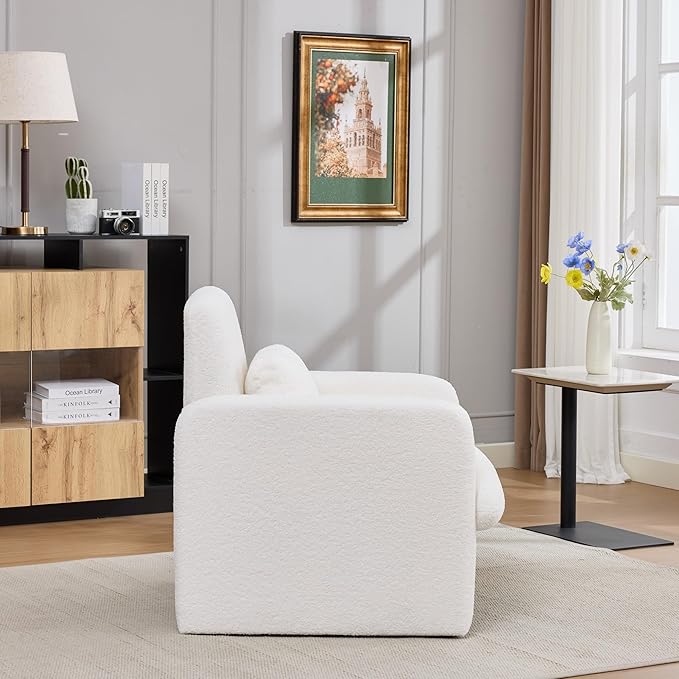 Velvet Accent Chair Set of 2 Modern Upholstered Armchair Teddy Velvet Comfy Padded Reading Chairs for Bedroom Single Sofa Chair with Wood Frame