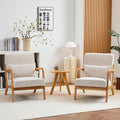 Mid Century Modern Accent Chairs Set of 2 Upholstered Corduroy Armchairs with Lumbar Pillows Solid Rubberwood Frame for Living Room Bedroom Waiting Room Beige